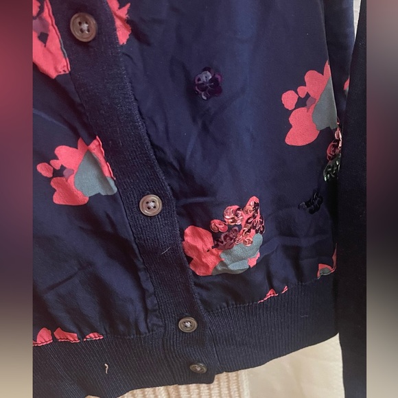 Donna Karan/DKNY silk & knit floral w/sequins blue button down cardigan Size L - Picture 3 of 8